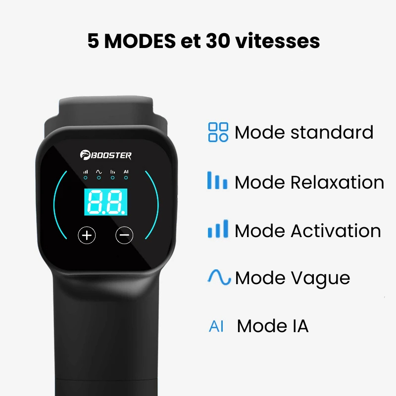 Pistolet de massage pro avec différents modes de massage.